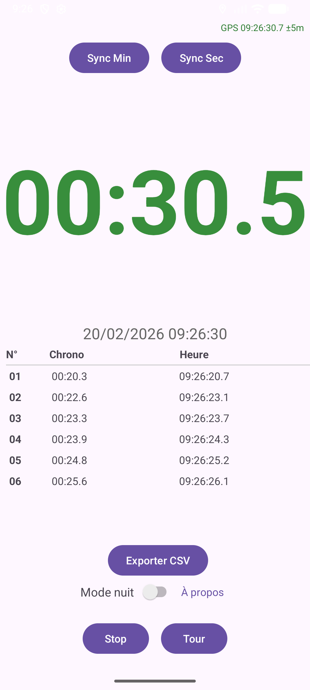 Chrono - enregistrment de passage