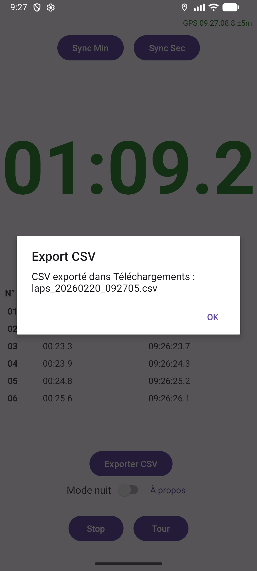 Chrono - export CSV